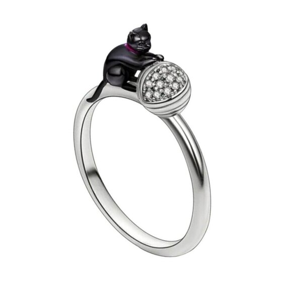 NWT Black Cat With Yarn Ring S925 Sterling Silver Stamped Sz.7 - Picture 7 of 10